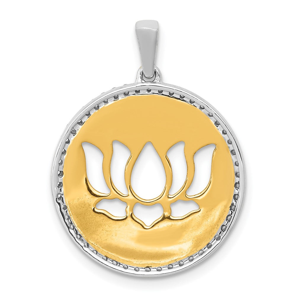 14k Two-Tone Gold Real Diamond Lotus Flower Pendant
