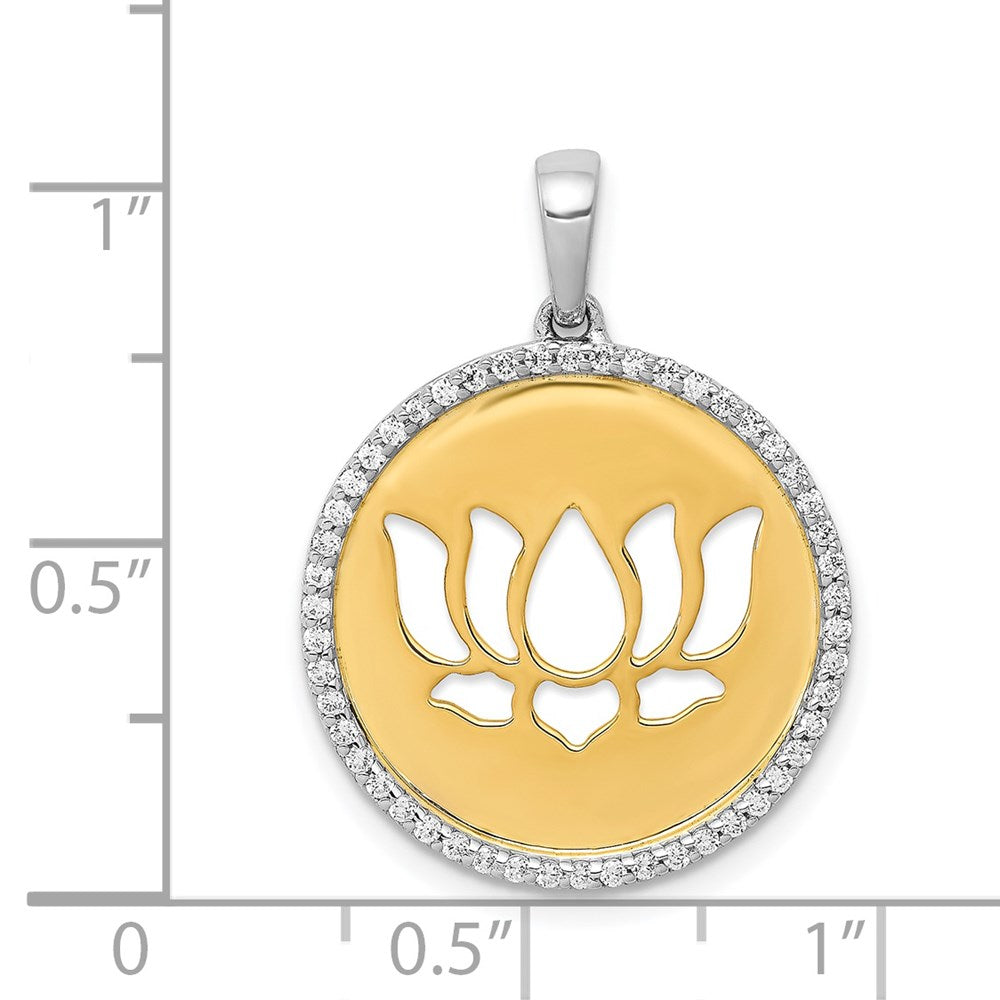 14k Two-Tone Gold Real Diamond Lotus Flower Pendant