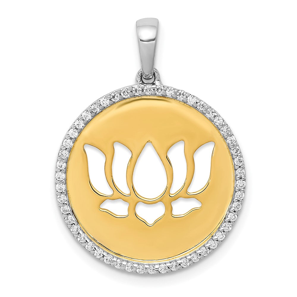 14k Two-Tone Gold Real Diamond Lotus Flower Pendant