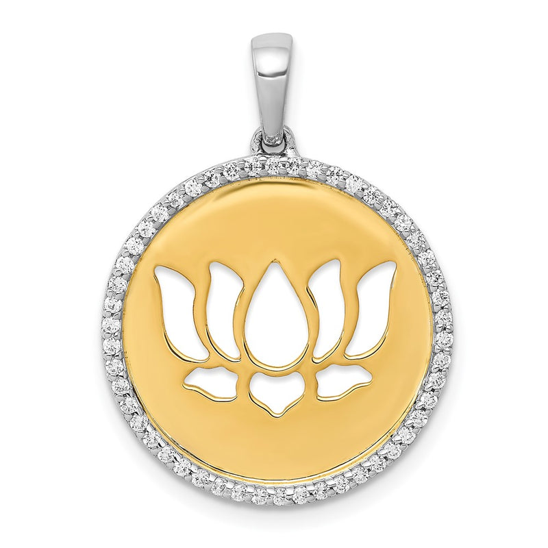 14k Two-Tone Gold Real Diamond Lotus Flower Pendant