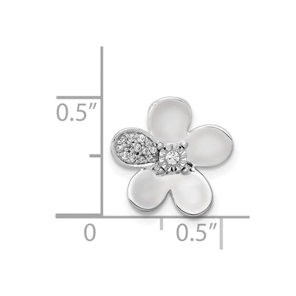 14k White Gold 1/20ct. Real Diamond Flower Chain Slide