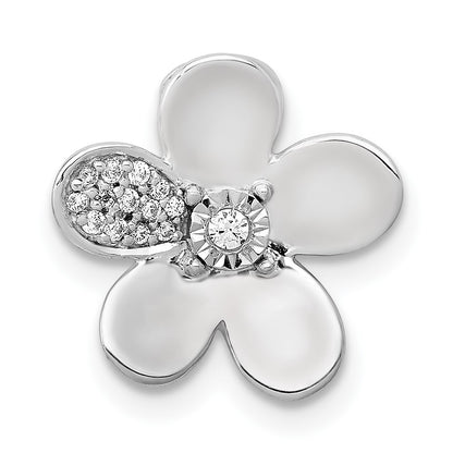 14k White Gold 1/20ct. Real Diamond Flower Chain Slide