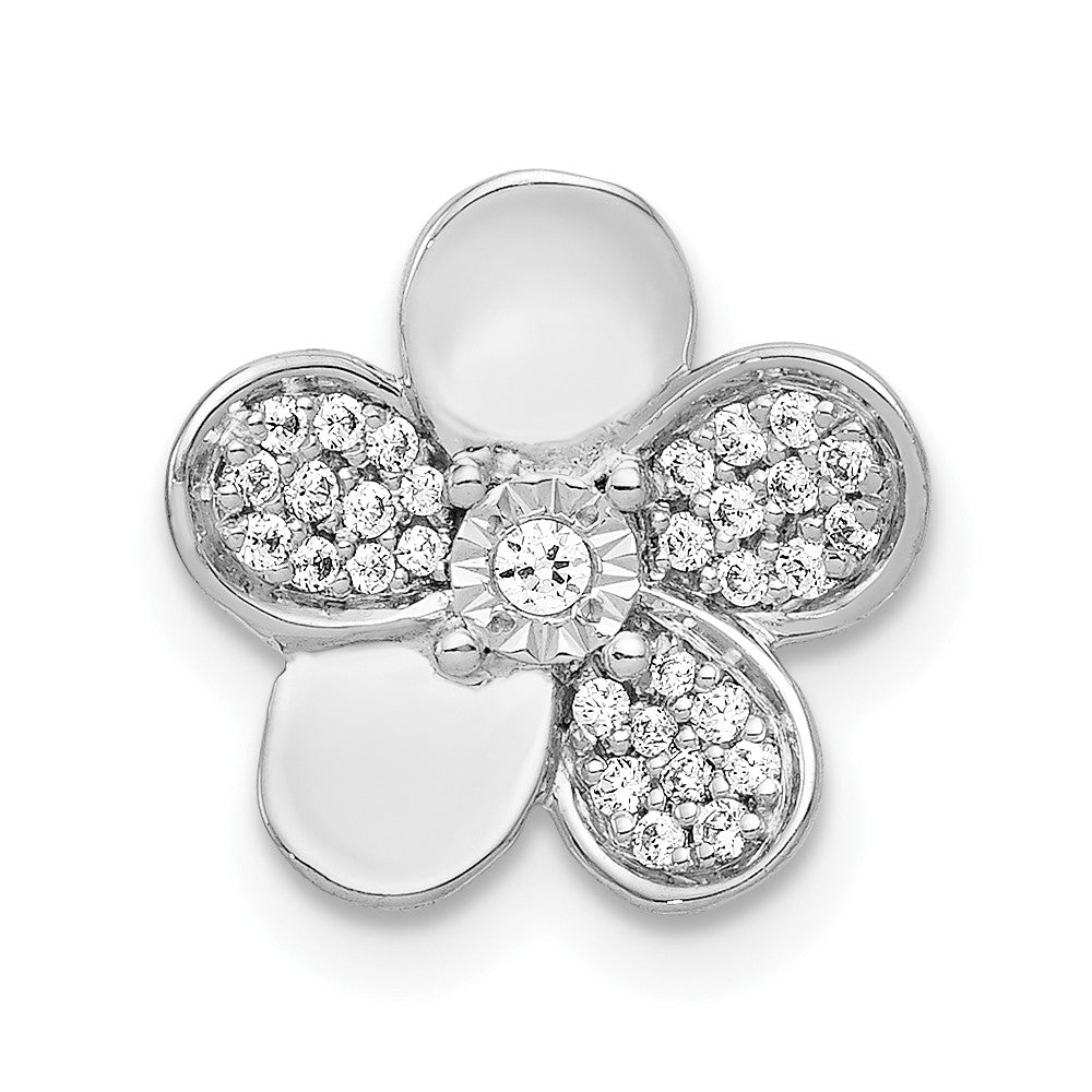 14k White Gold 1/8ct. Real Diamond Flower Chain Slide