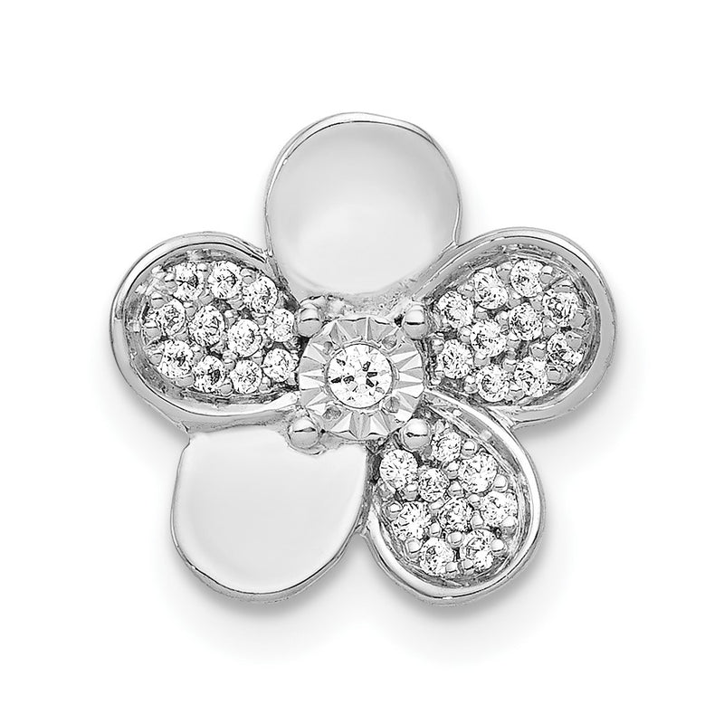14k White Gold 1/8ct. Real Diamond Flower Chain Slide