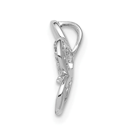 14k White Gold 1/20ct. Real Diamond Round Petal Flower Chain Slide