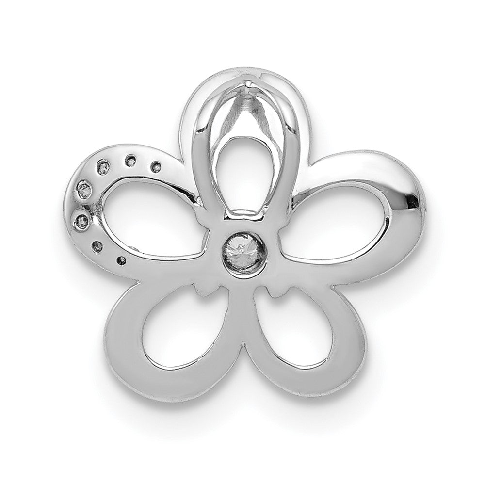 14k White Gold 1/20ct. Real Diamond Round Petal Flower Chain Slide