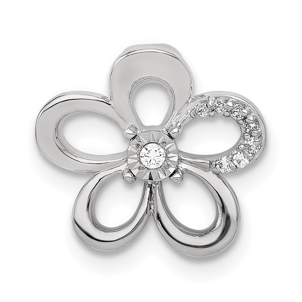 14k White Gold 1/20ct. Real Diamond Round Petal Flower Chain Slide