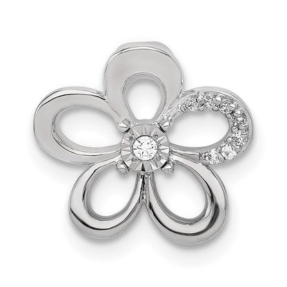 14k White Gold 1/20ct. Real Diamond Round Petal Flower Chain Slide