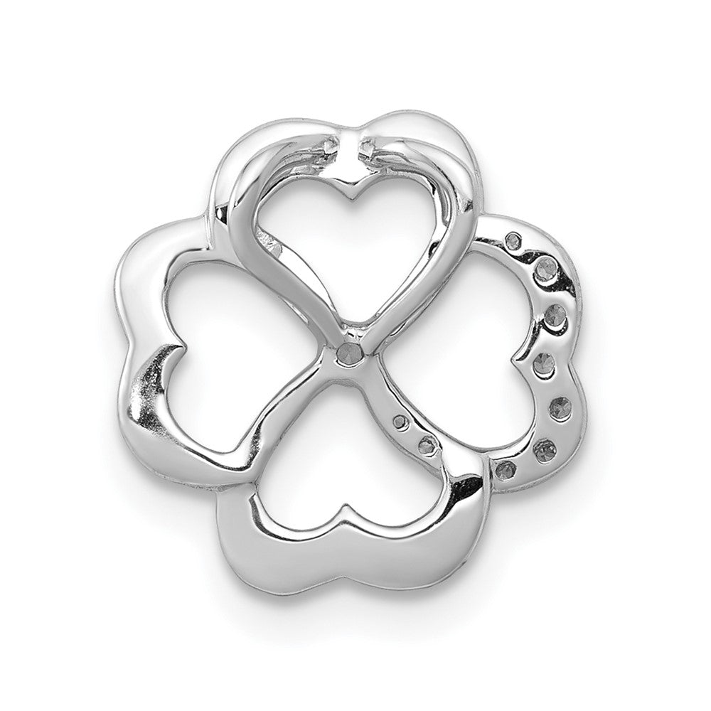 14k White Gold 1/15ct. Real Diamond Four Leaf Clover Chain Slide