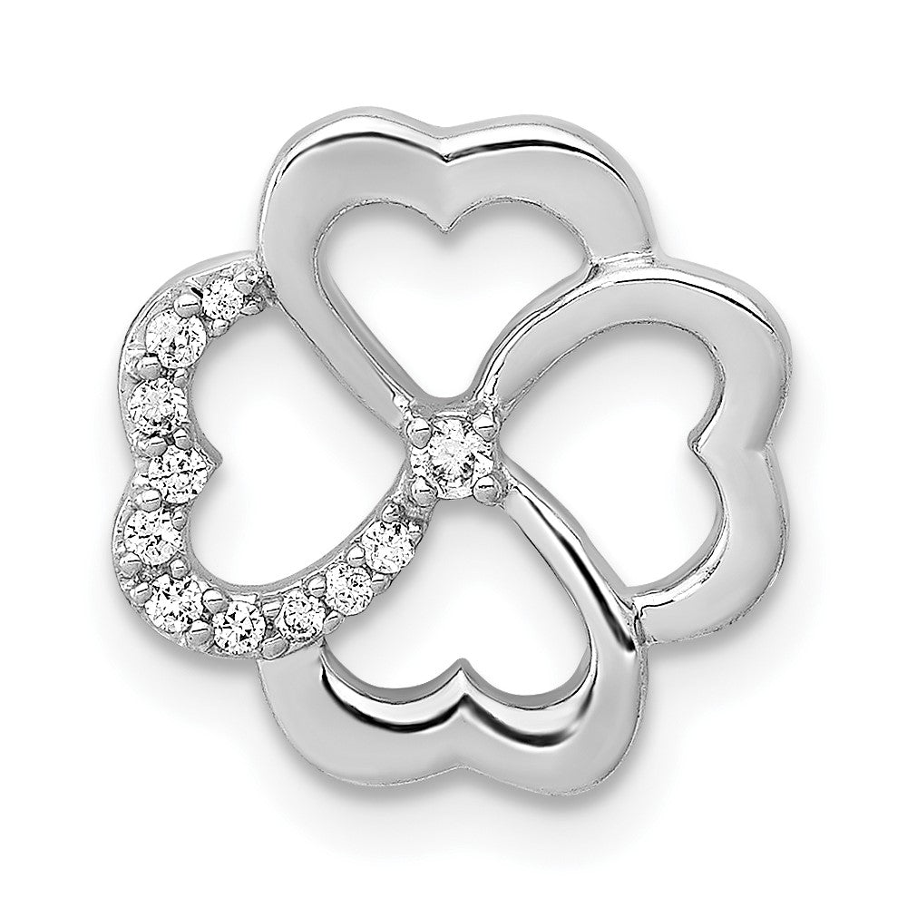 14k White Gold 1/15ct. Real Diamond Four Leaf Clover Chain Slide