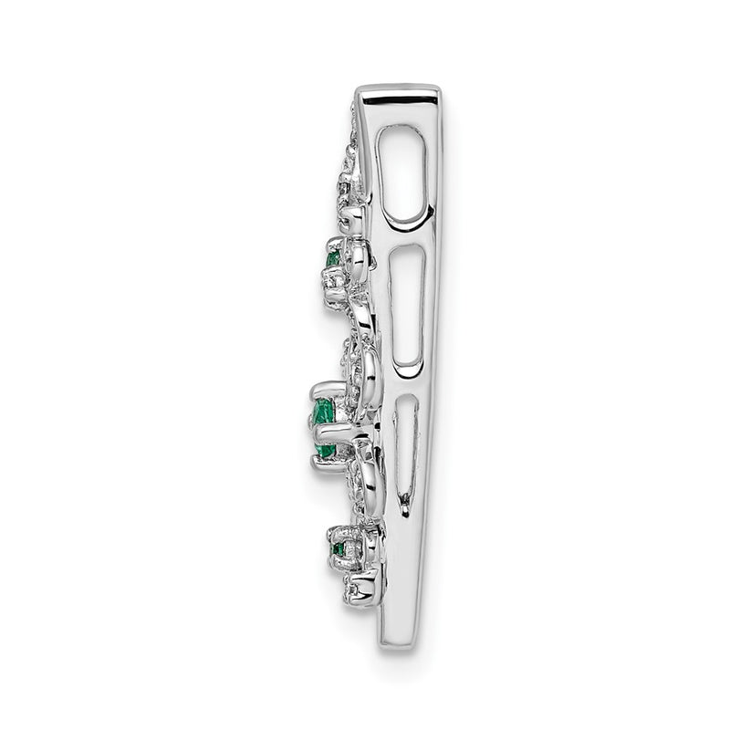 14k White Gold Real Diamond and Emerald Flower Chain Slide