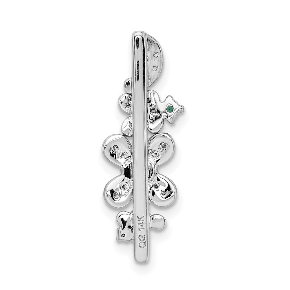 14k White Gold Real Diamond and Emerald Flower Chain Slide