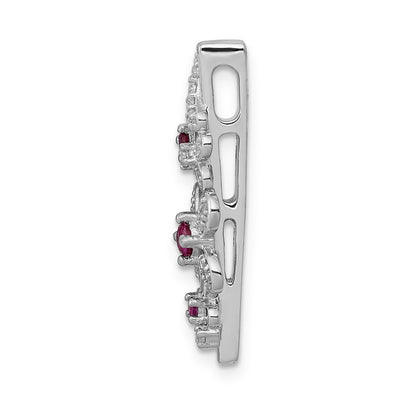 14k White Gold Real Diamond and .13 Ruby Flowers Chain Slide