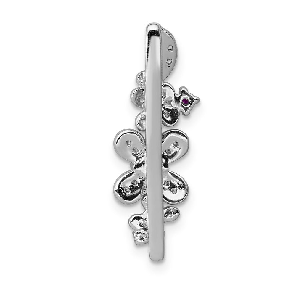 14k White Gold Real Diamond and .13 Ruby Flowers Chain Slide