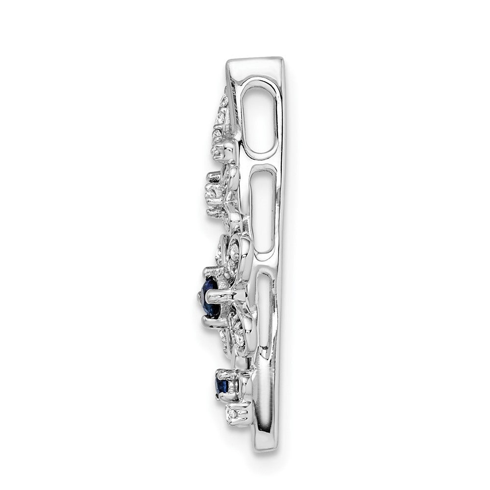 14k White Gold Real Diamond and Sapphire Flowers Chain Slide