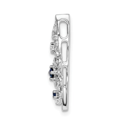 14k White Gold Real Diamond and Sapphire Flowers Chain Slide