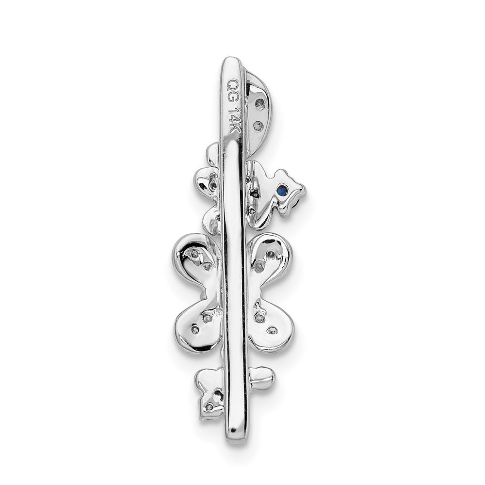 14k White Gold Real Diamond and Sapphire Flowers Chain Slide