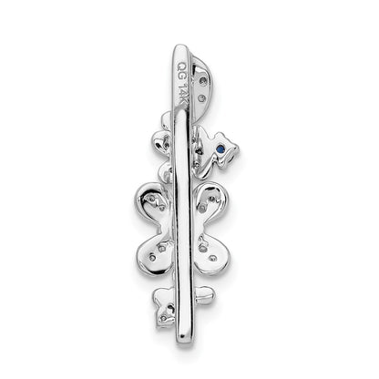 14k White Gold Real Diamond and Sapphire Flowers Chain Slide