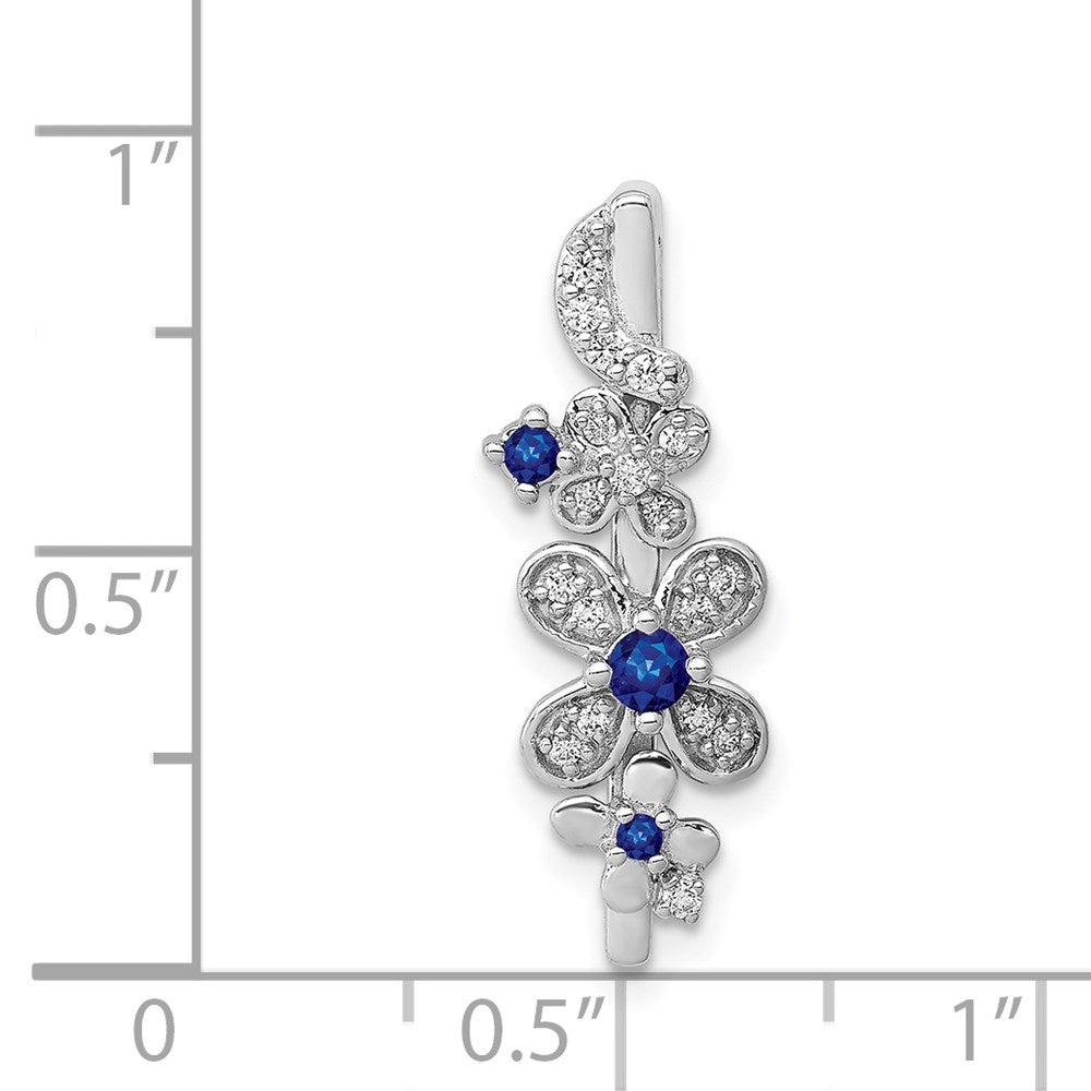 14k White Gold Real Diamond and Sapphire Flowers Chain Slide
