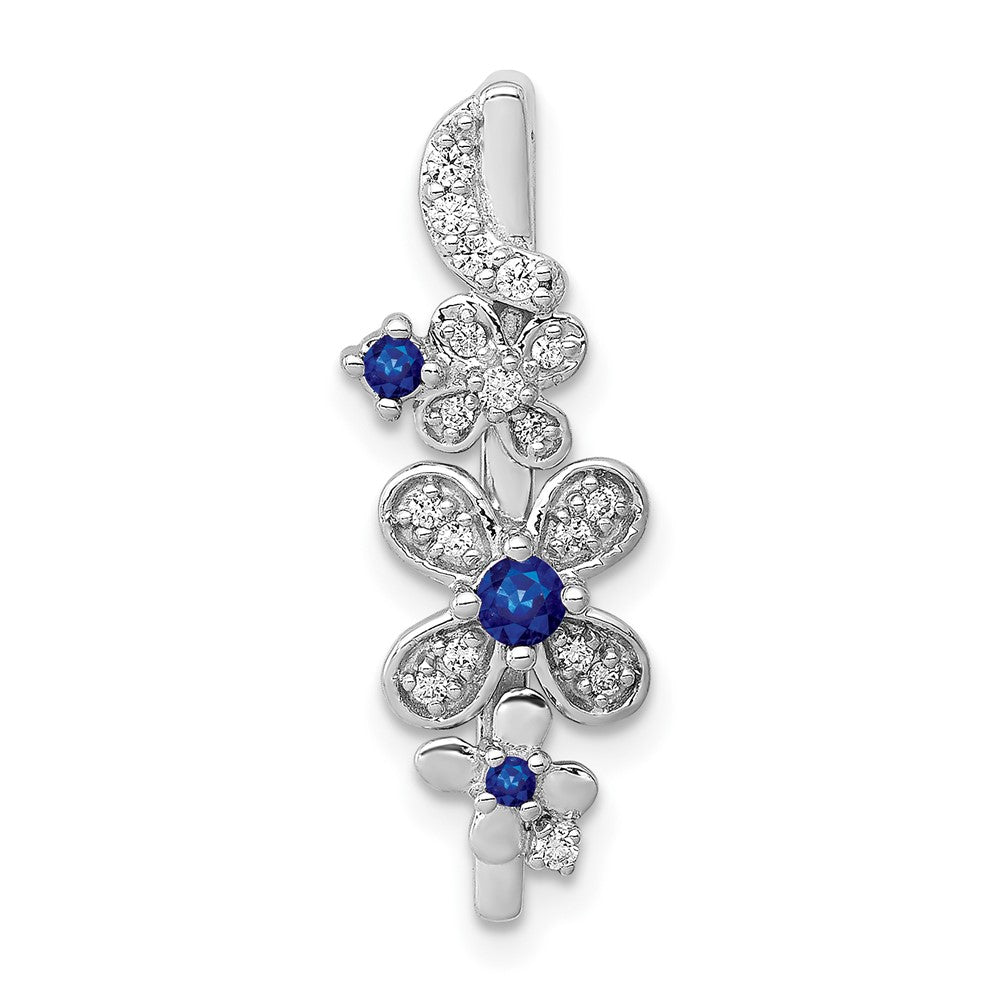 14k White Gold Real Diamond and Sapphire Flowers Chain Slide