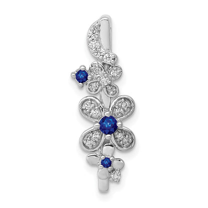 14k White Gold Real Diamond and Sapphire Flowers Chain Slide