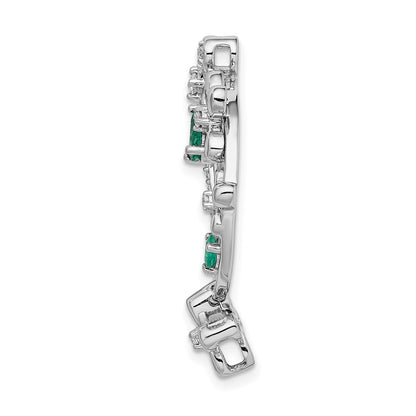 14k White Gold Real Diamond & Emerald Flower Pendant