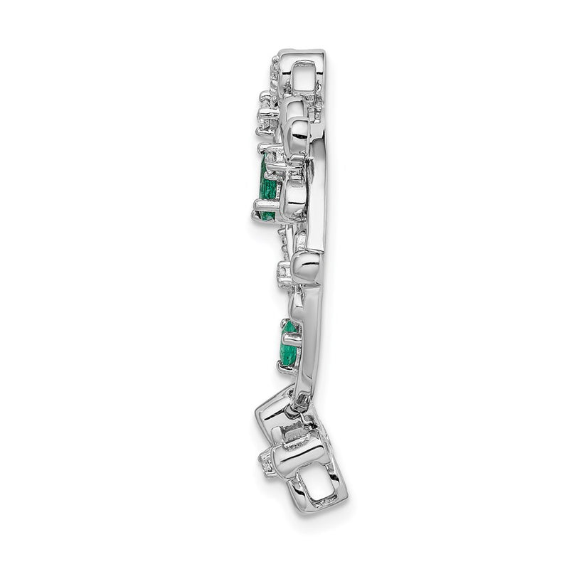 14k White Gold Real Diamond & Emerald Flower Pendant