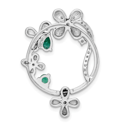 14k White Gold Real Diamond & Emerald Flower Pendant