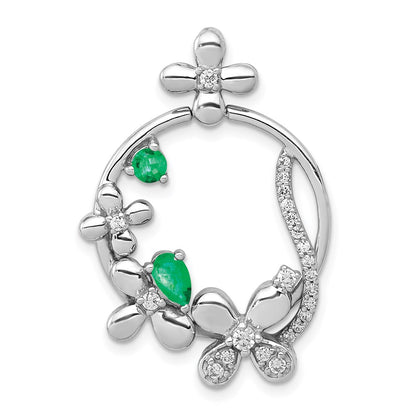 14k White Gold Real Diamond & Emerald Flower Pendant