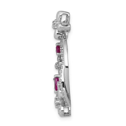 14k White Gold Real Diamond & .44 Ruby Flower Circle Pendant