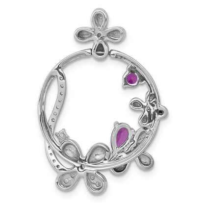 14k White Gold Real Diamond & .44 Ruby Flower Circle Pendant