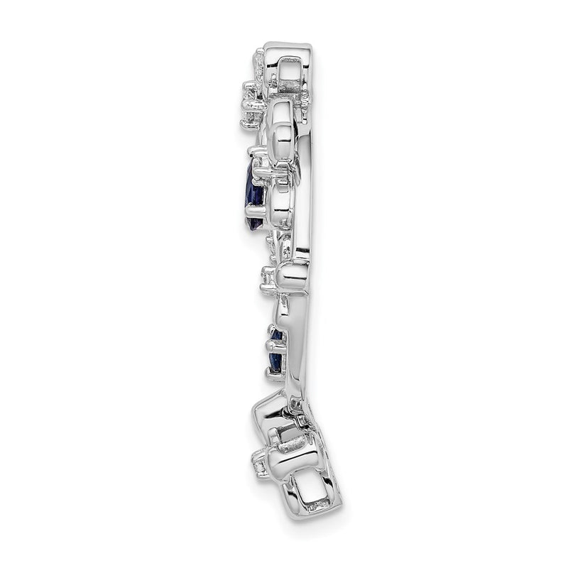 14k White Gold Real Diamond & Sapphire Circle Flowers Pendant