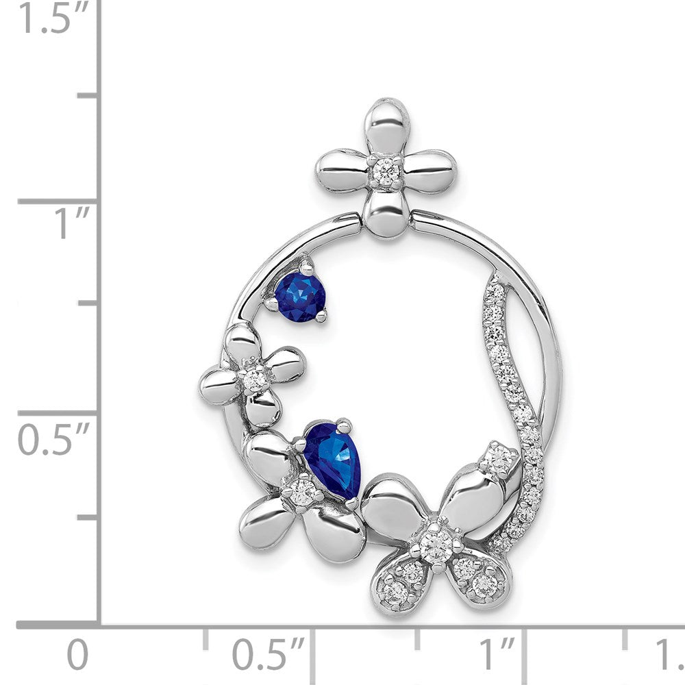 14k White Gold Real Diamond & Sapphire Circle Flowers Pendant