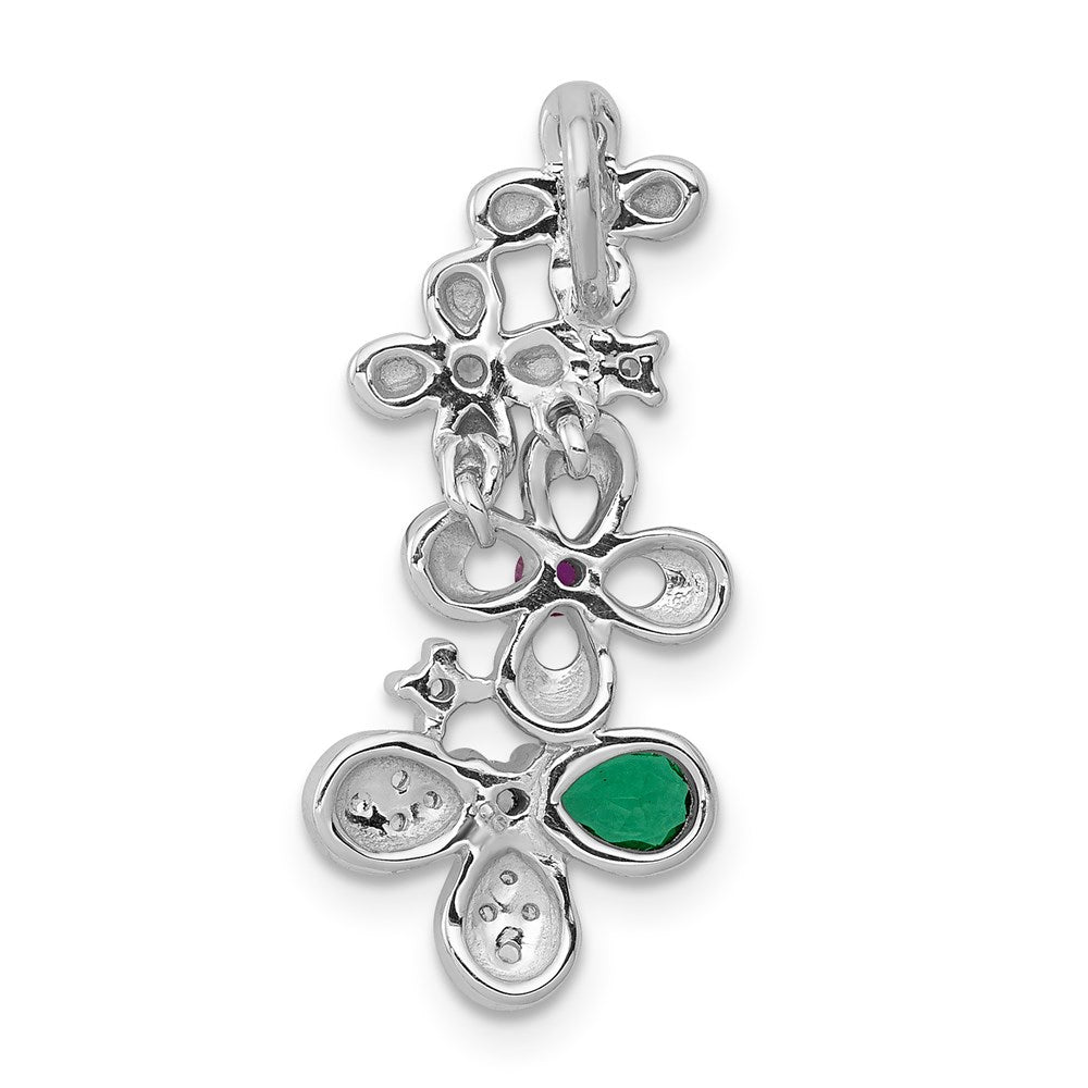 14k white gold real diamond ruby and emerald flower chain slide pm3987 r e 012 wa
