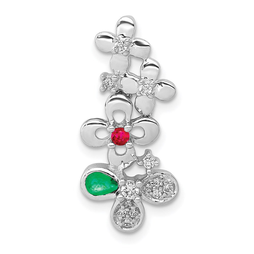 14k white gold real diamond ruby and emerald flower chain slide pm3987 r e 012 wa