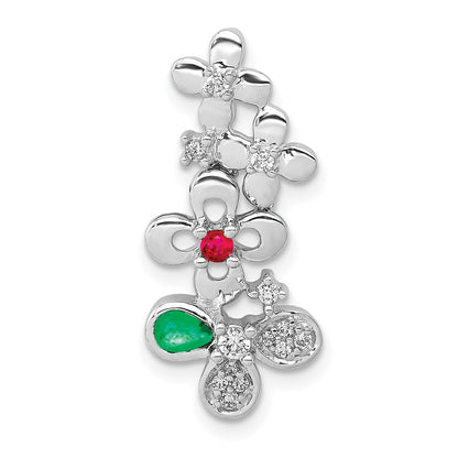 14k white gold real diamond ruby and emerald flower chain slide pm3987 r e 012 wa