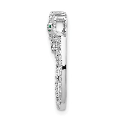 14k White Gold Real Diamond and Emerald Flower Chain Slide