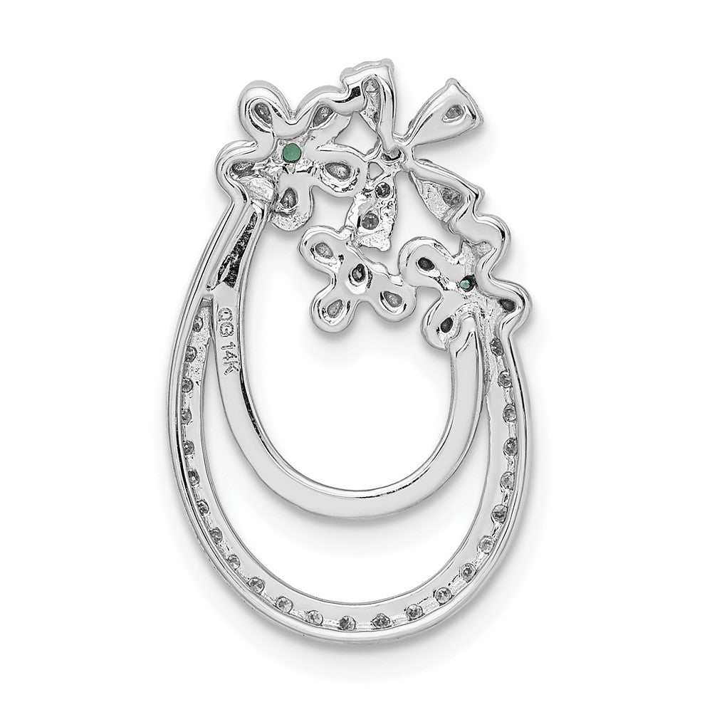 14k White Gold Real Diamond and Emerald Flower Chain Slide