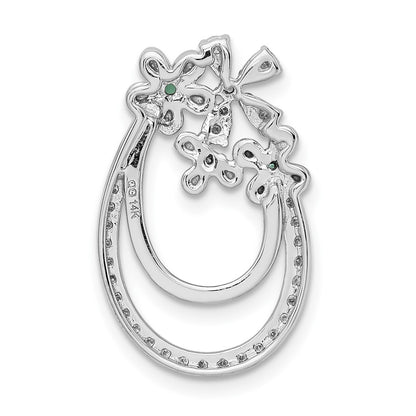 14k White Gold Real Diamond and Emerald Flower Chain Slide