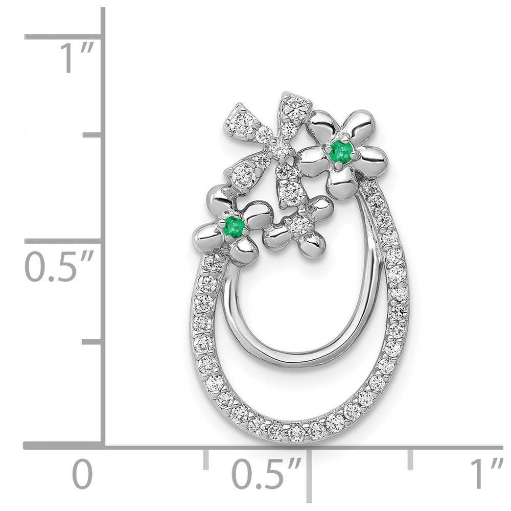 14k White Gold Real Diamond and Emerald Flower Chain Slide