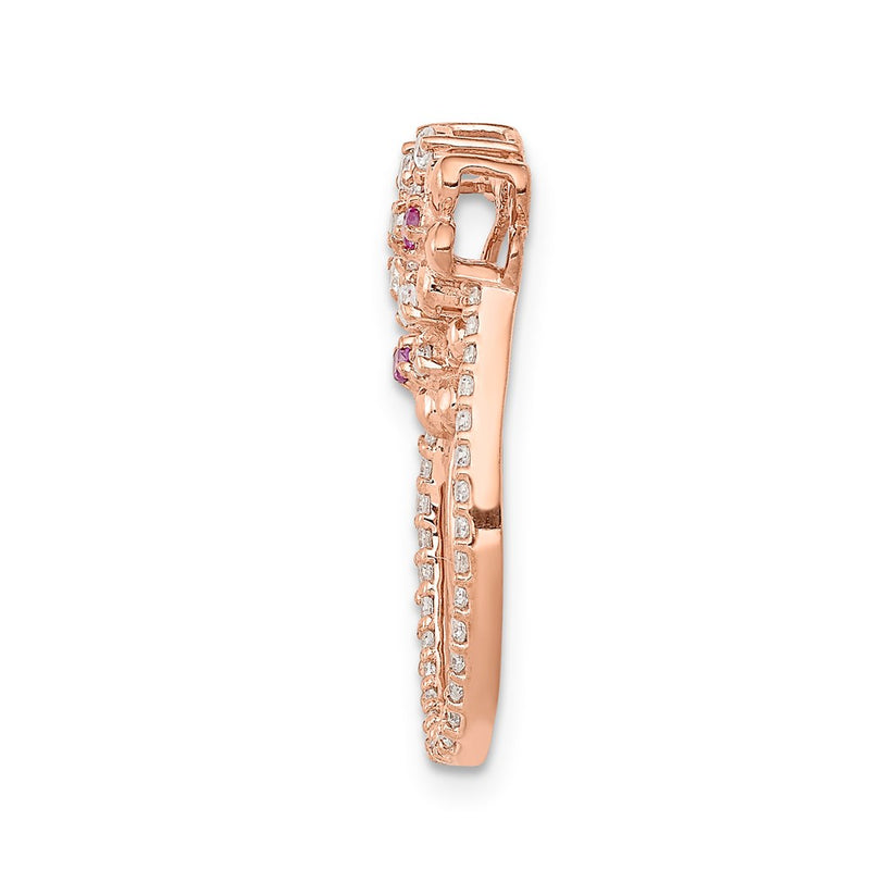 14k Rose Gold Real Diamond & .04 Ruby Flower Chain Slide