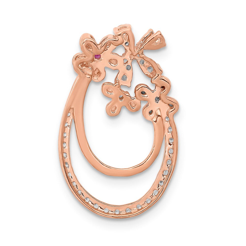 14k Rose Gold Real Diamond & .04 Ruby Flower Chain Slide