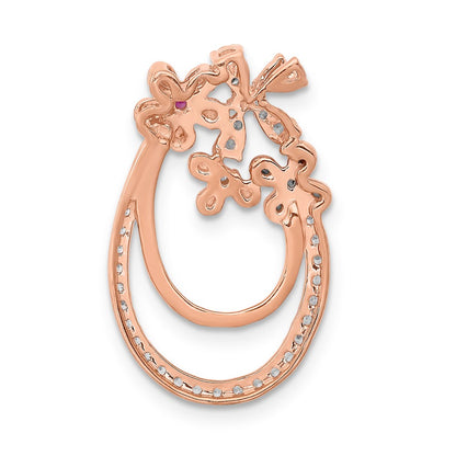 14k Rose Gold Real Diamond & .04 Ruby Flower Chain Slide