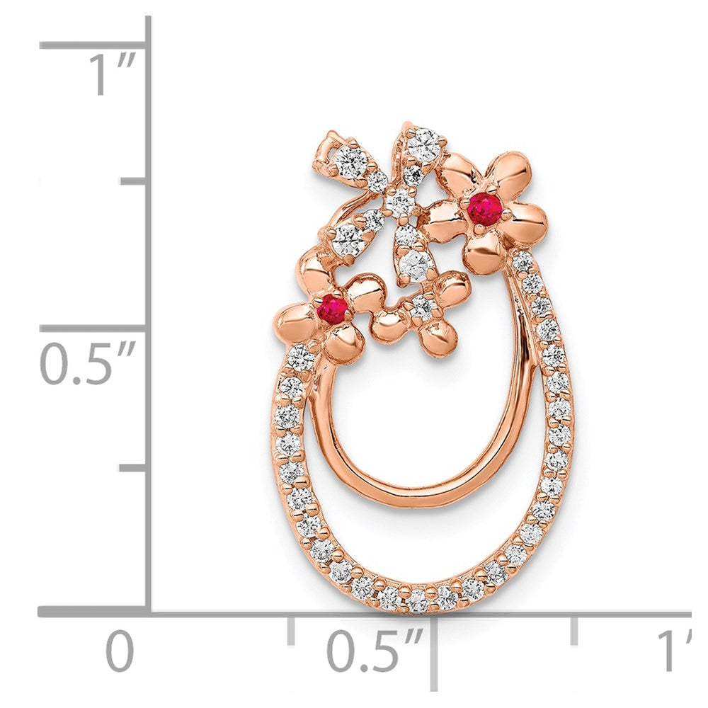 14k Rose Gold Real Diamond & .04 Ruby Flower Chain Slide