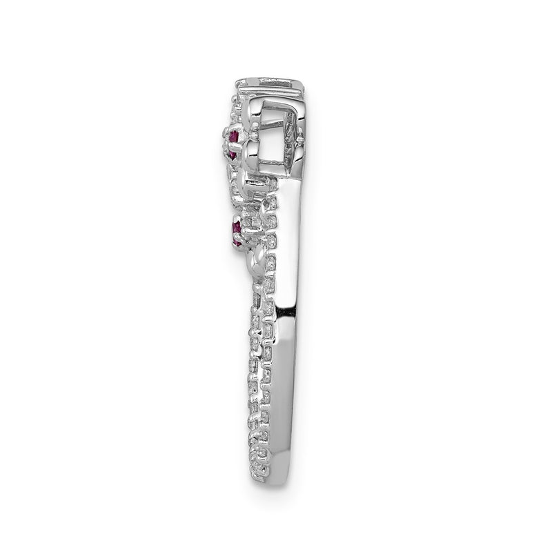 14k White Gold Real Diamond and .04 Ruby Flower Chain Slide