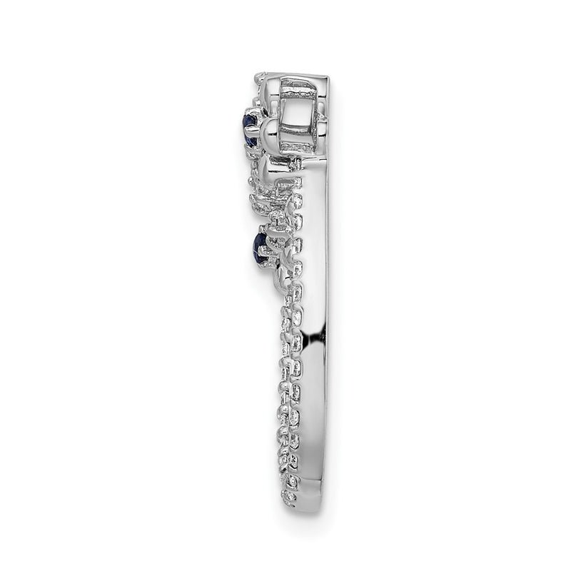 14k White Gold Real Diamond and Sapphire Flower Chain Slide