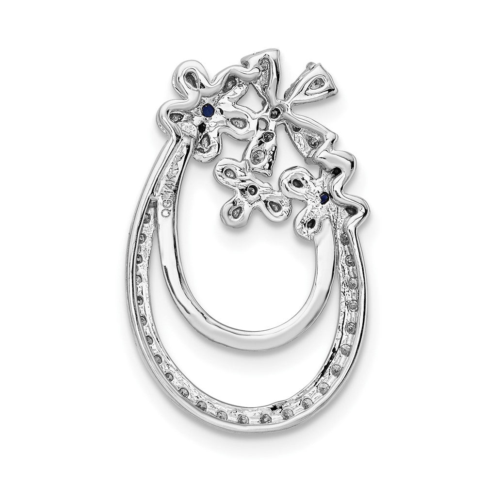 14k White Gold Real Diamond and Sapphire Flower Chain Slide