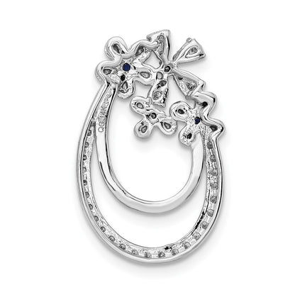 14k White Gold Real Diamond and Sapphire Flower Chain Slide