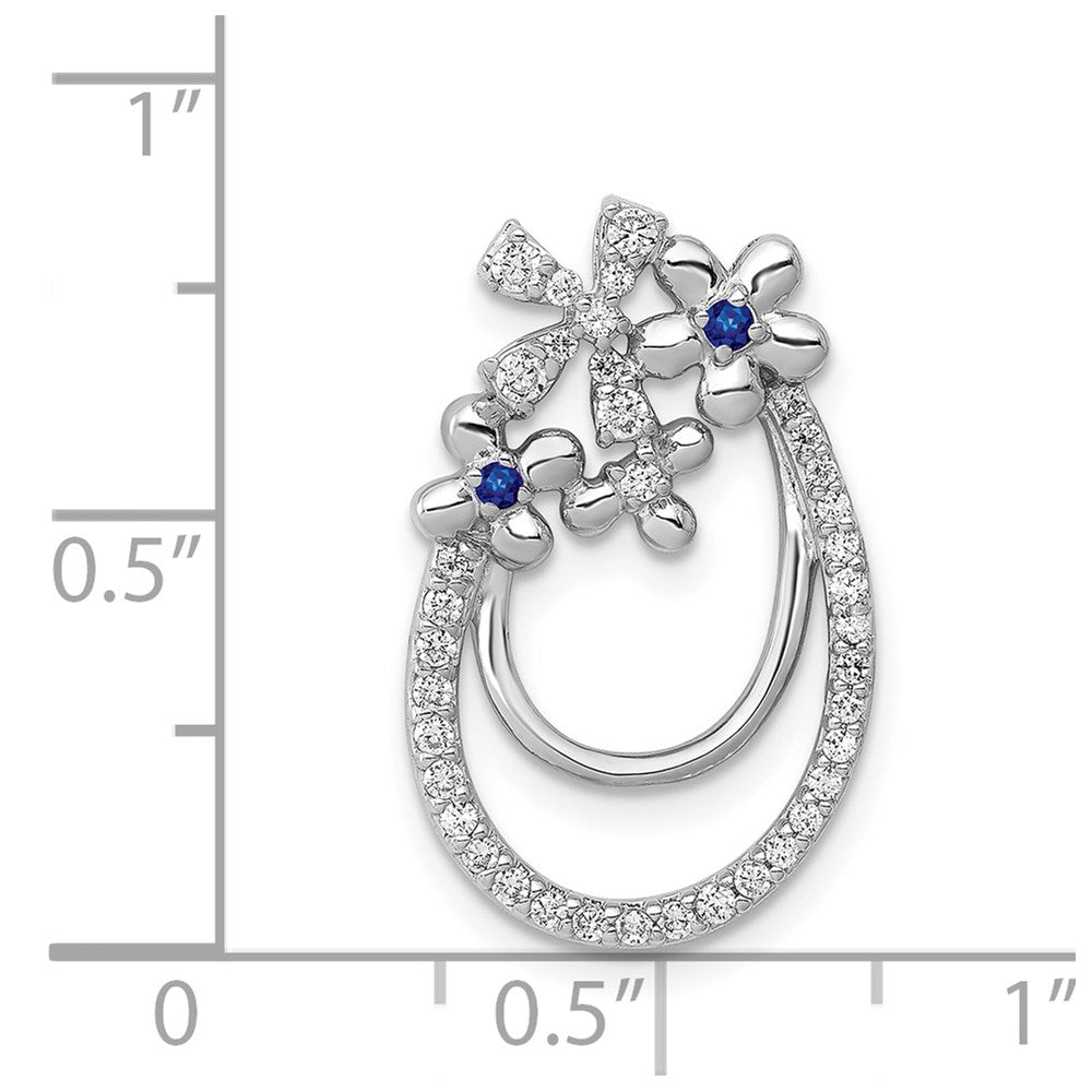14k White Gold Real Diamond and Sapphire Flower Chain Slide