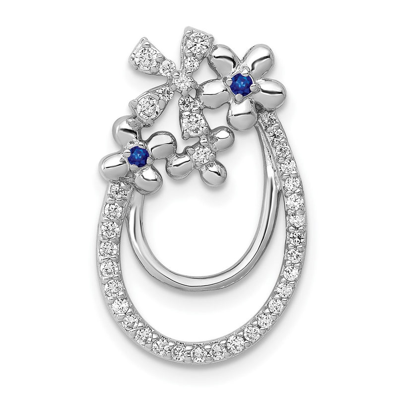 14k White Gold Real Diamond and Sapphire Flower Chain Slide